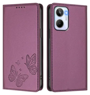 Image de Étui en cuir pour Realme 10 4G, motif papillon, étui portefeuille à rabat avec support, violet