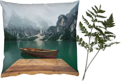 Produktbild von MuchoWow® Zierkissen Sofakissen Wohnzimmer Dekokissen 50x50 cm Nebel - Schnee - Berg - Boot - Komfort - Sofakissen
