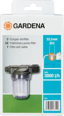 Produktbild von Gardena Pumpen-Vorfilter Wasserdurchfluss bis 3.000 l/h, Pitcher-Wasserfilter, Schwarz, Transparent