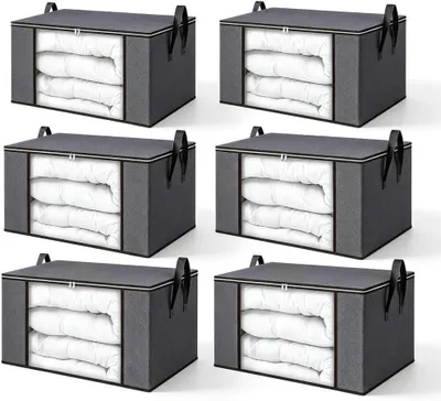 Obrázek produktu pro Úložné boxy - sada 6 kusů - 60 x 43 x 35 cm - Skládací boxy na oblečení s rukojeťmi a okénkem