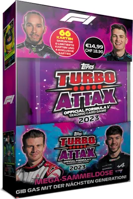 Obrázek produktu pro Topps - Turbo Attax Formula 1 2023 - plechová krabička fialová