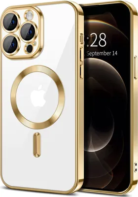 Produktbild von Magnetische Klar Hülle für iPhone 12 Pro, Kompatibel mit MagSafe, Elektroplattiert Handyhülle mit Kameraschutz Gold