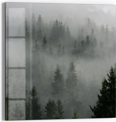 Produktbild von DEQORI Magnettafel Glas 30x30 cm 'Nebelwaldmystik' beschreibbar Whiteboard Pinnwand Küche