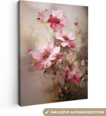 Produktbild von MuchoWow® - Leinwandbilder - Blumen - Rosa - Kunst - Aquarell, Wandbild, Wanddeko Bilder Wohnzimmer, 60x80 cm