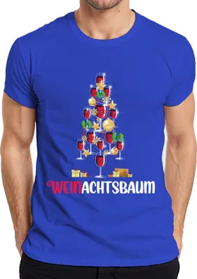 Zdjęcie produktu dla Koszulka męska Christmas Tree Wine Drinker - prezent świąteczny, niebieski, XL