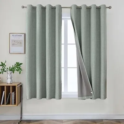 Produktbild von PolkaHome® Vorhänge, 2er-Set, in Leinenoptik, 100% blickdicht, Verdunklungsvorhang, wärmeisolierend, Schlafzimmer, Wohnzimmer, salbeigrün