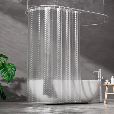 Produktbild von 3D-Duschvorhang in Rautenform, transparent, 100 % EVA-Material, wasserdicht, schimmelresistent, 180 x 200 cm mit 12 Ringen, Badezimmervorhang, 0,15 mm dick