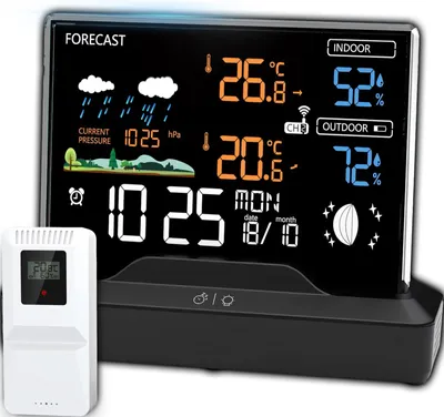 Zdjęcie produktu dla Stacja pogodowa bezprzewodowa zegar termometr higrometr barometr 1 czujnik 80 m LCD