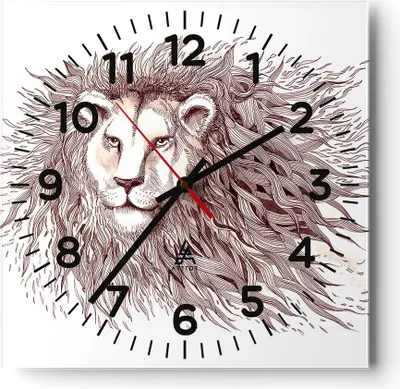 Produktbild von Wanduhr - Quadrat - Glasuhr - Löwe König Tierwelt Pelz - 40x40cm - Schleichendes Uhrwerk - Lautlos - zum Aufhängen bereit - Dekoration Modern - Wanddekoration aus Glas - C4AC40x40-3025