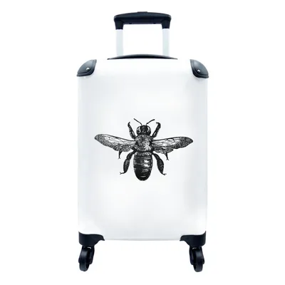 Produktbild von MuchoWow® Koffer Handgepäck Trolley Rollkoffer Kleine Reisekoffer mit 4 Rollen - Biene - Insekt - Vintage - Schwarz und weiß - Cabin Size < 55x40x23 cm & 55x40x20 cm - Fotokoffer - Kabinenkoffer - Boardgepäck - Reise-Box - Reisekoffer - Reisegepäck - Koffer mit Bild - Trolley für Kinder