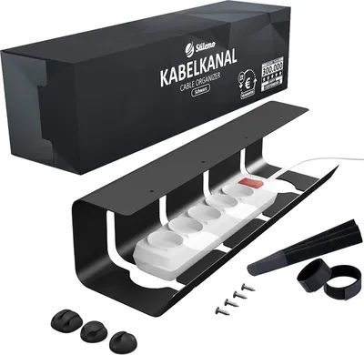 Produktbild von Stilemo® Kabelkanal Schreibtisch - Kabelmanagement Schreibtisch für Ordnung am Arbeitsplatz - Kabelhalter Kabelwanne Tisch - 43x12x10CM - Kabelkorb Schwarz