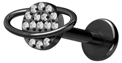 Produktbild von Ohrpiercing, Nasenpiercing Titan Labret mit Push Fit KRISTALLPLANET Schwarz Stablänge: 8mm | Stabstärke: 1,2mm
