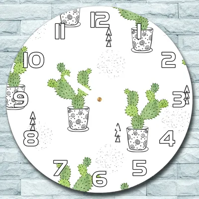 Produktbild von Wanduhr aus Glas Rund fi 30 Aquarell Kakteen Quarz Deko Schlafzimmer Büro