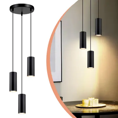 Obrázek produktu pro ZMH závěsné světlo černé kovové kulaté 3 plameny závěsná lampa závěsná lampa GU10 moderní průmyslové závěsné světlo pro obývací pokoj jídelna kuchyně ložnice