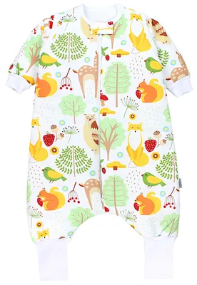 Produktbild von TupTam Baby Schlafsack mit Beinen und Ärmeln  e Materialien, Winterschlafsack 2,5 TOG Unisex, Farbe: Grüner Wald Reh Eule Eichhörnchen Fuchs, Größe: 68-74