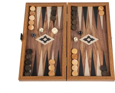 Zdjęcie produktu dla Zestaw do backgammona Manopoulos – imitacja orzecha włoskiego – kompaktowy i wykonany ręcznie (30 x 17 cm)