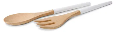 Salatbesteck aus Buchenholz, 30 cm, weiß-natur