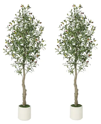 Produktbild von 2er-Set Künstlicher Olivenbaum 150 cm – Täuschend echte Kunstpflanze mit natürlichem Wuchs im Pflanztopf, für Wohnzimmer & Büro