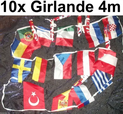 Produktbild von 160 Fahnen 10x  16 verschiedene Länder GIRLANDE Deutschland Italien Schweiz Österreich Spanien Portugal Kroatien Tschechien Türkei Frankreich Schweden FLAGGE KETTE FUßBALL EUROPA EM EU FAHNE FLAGGENKETTE FAHNEN 4m