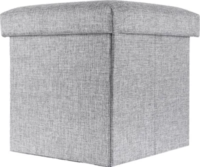 Produktbild von Intirilife Faltbarer Sitzhocker 38x38x38 cm in ALASKA GRAU - Sitzwürfel mit Stauraum und Deckel aus Stoff in Leinen Optik - Sitzcube Fußablage Aufbewahrungsbox Truhe Sitzbank