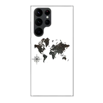 Produktbild von MuchoWow® Handyhülle Schutzhülle Hülle für Samsung Galaxy S22 Ultra Weltkarte - Gold - Schwarz - Windrose Silikon Softcase Handy Hülle - Abbildung