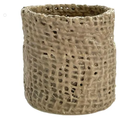 Produktbild von PORZELLAN-TEELICHTHALTER "UNIUM Jute" ca. 6,5cm handgefertigt. Mocca
