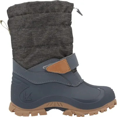 A single gray winter boot for children.