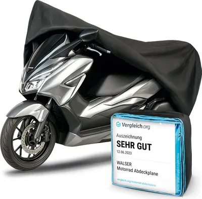 Produktbild von WALSER Motorrad Abdeckplane XL, Abdeckplane wasserdicht, Vespa Abdeckplane aus robustem PVC, Outdoor Motorrad Plane, Motorrad Zubehör, Abdeckplane Motorrad schwarz 255x110x135cm