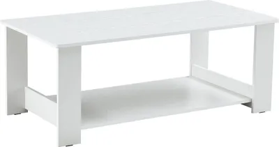 Zdjęcie produktu dla Stolik boczny w kolorze białym z usłojeniem drewna (110×55×42 cm - Idealne rozwiązanie do małych salonów - Dwa poziomy przestrzeni do przechowywania - Stabilny i trwały)