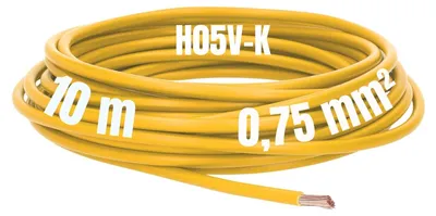 Immagine prodotto di Kalitec 10 metri H05V-K 0,75 mm² giallo Cavo di cablaggio I Cavo a nucleo flessibile I Cavo unipolare in PVC I Filo a trefoli 0,75 mm2 I Cablaggio a fili sottili I Conduttore singolo I Cavo unipolare I Cavo di commutazione