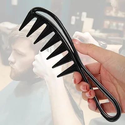 Produktbild von 2 breite Zahnkämme, professioneller Friseurkamm mit groben Zähnen, antistatischer Lockenkamm für das Haarstyling zu Hause und im Salon, für Frauen und Männer, Schwarz