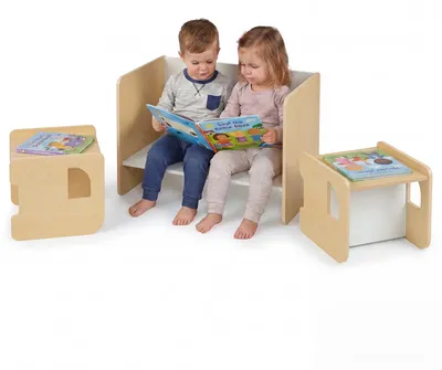 Produktbild von COSTWAY 6 in 1 Kindertisch, Kinder Tisch & Stuhl Set mit Tafel & Bücherregal, Maltisch mit Stauraum, Spieltisch, Kindersitzgruppe für Kinder ab 3+, Natur