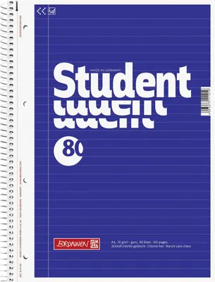 Immagine prodotto di 5X BRUNNEN 1067941 Collegeblock Student, A4, 80 fogli, righello 21, blu