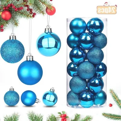 Kugelset von 24 Stück in Blau - Kunststoffdekorationen für den Weihnachtsbaum, Ornamente und Dekoration (4cm)