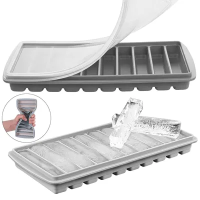 Produktbild von 2er Set Silikon Eiswürfelform mit Deckel, BPA-frei, für Flaschen geeignet, 10 Eiswürfel pro Form, flexibel & stapelbar, spülmaschinengeeignet