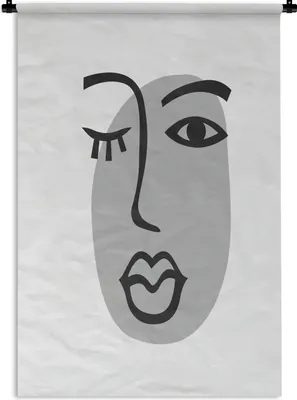 Produktbild von MuchoWow® Wandteppich Wandbehang Gesicht - Frau - Schwarz - Weiß 90x135 cm Tapisserie Dekoration Wandtuch - Baumwolle - Wandskulptur