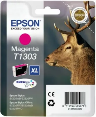 Obrázok produktu pre Epson Stag Jednofarebný atrament DURABrite Ultra T1303 jeleň Magenta, Purpurová, Atrament na pigmentovej báze, 10,1 ml, 1 kusov