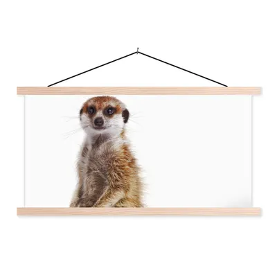 Produktbild von MuchoWow® Textilposter Erdmännchen - Tiere - Fell 120x60 cm mit holzfarbenen Rahmen - Klemmleiste