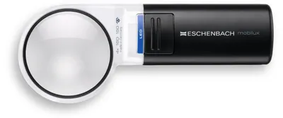 A product shot of a handheld magnifying glass with an LED light.