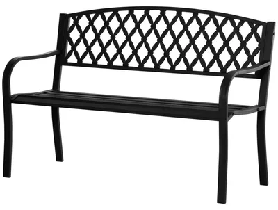 Produktbild von 2-Sitzer-Gartenbank mit Armlehnen aus Stahl und Gusseisen, 128 x 58,5 x 89 cm, Schwarz