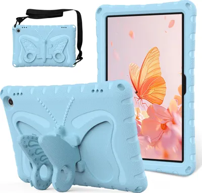 Image de Etui pour enfants pour Amazon Fire Max 11 (2023 13ème Gen), étui antichoc léger en EVA avec bandoulière et support nœud papillon bleu clair
