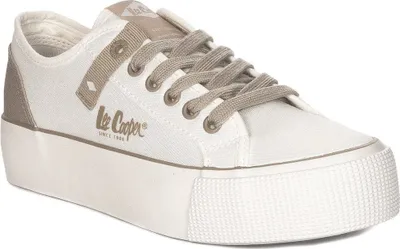 Produktbild von Lee Cooper Plateau Schnürschuhe aus Stoff in Weiß mit 3,5 cm Sohlenhöhe und praktischer Schnürung