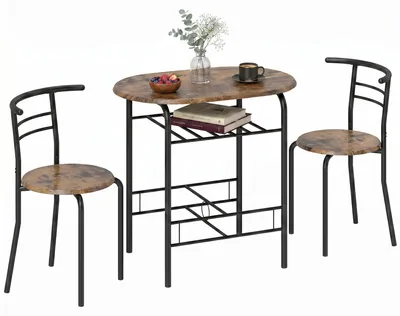 Produktbild von Essgruppe 3-teilig, Küchentisch und Stühle für 2 Personen mit Regal, Wohnzimmer, Rustikal-Braun Holz-Optik