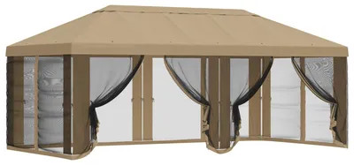 Zdjęcie produktu dla vidaXL Altana z dachem i ściankami bocznymi, beżowa, 600,5 x 300,5 cm, poliester