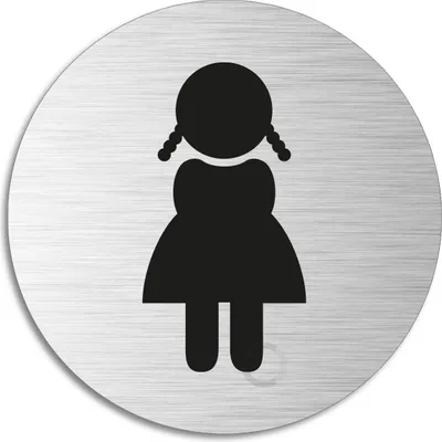 Produktbild von Schild - WC Mädchen | Türschild aus Aluminium | Edelstahloptik selbstklebend  Ø 75 mm