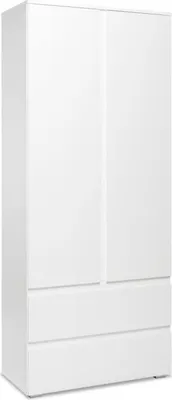 Productafbeelding van Kledingkast, 2 deuren + 2 lades, 80x191x40 cm, mat wit, slaapkamerkast