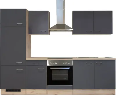 Produktbild von Küchenzeile mit E-Geräten - 270 cm breit - Basaltgrau Matt San Remo Eiche – Morena
