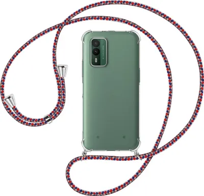 Produktbild von Handykette Backcover-Schutzhülle mit Band (Metall silberfarben) für Nokia XR21 5G (6.49'') - silber/blau/rot