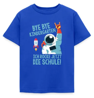 Produktbild von Spreadshirt Bye Bye Kindergarten Astronaut Einschulung Kinder T-Shirt, 98/104 (3-4 Jahre), Royalblau