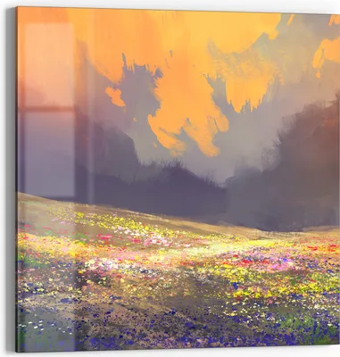 Produktbild von DEQORI Glasbild Echtglas 30x30 cm 'Malerische Blumenpracht' Wandbild Bild modern Deko
